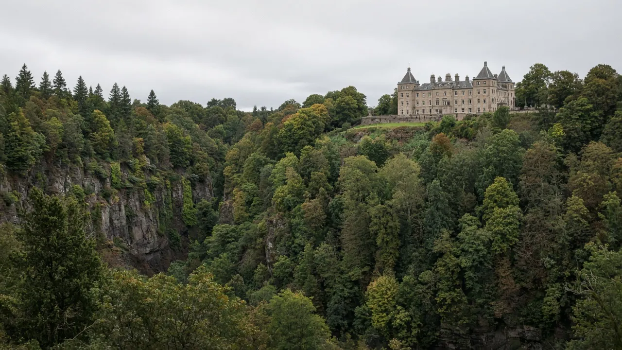 Wooded gorge landscape near Ferniegair, Hamilton, South Lanarkshire — illustrative