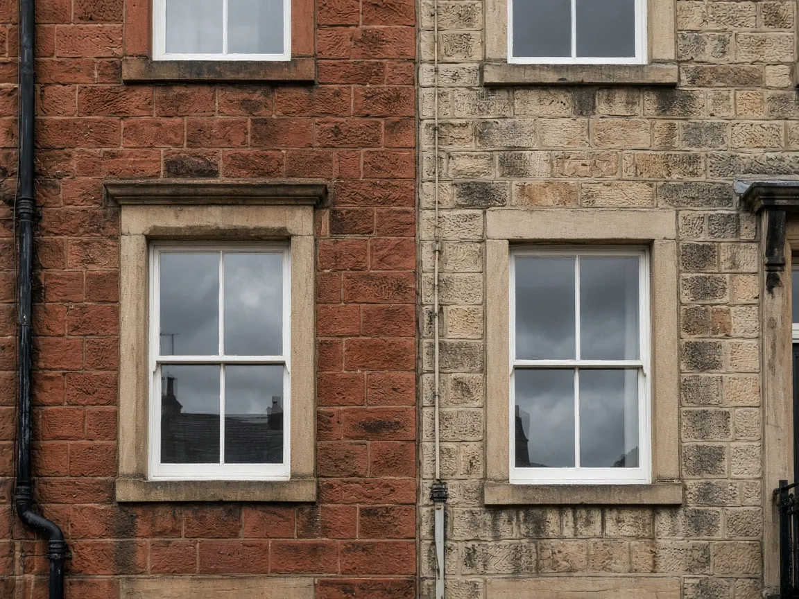 Red and blonde sandstone facade with sash openings in Hamilton, South Lanarkshire style — illustrative